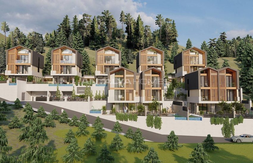 Detached Houses with Sea Views and Pools in Alanya Tepe 1