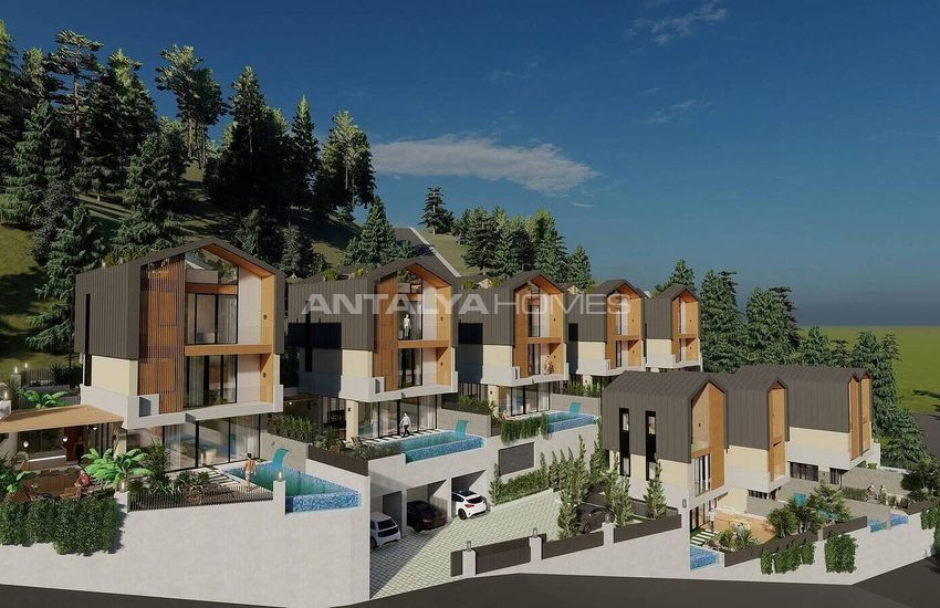 Detached Houses with Sea Views and Pools in Alanya Tepe 3