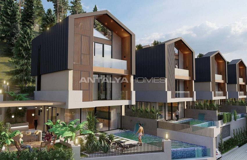 Detached Houses with Sea Views and Pools in Alanya Tepe