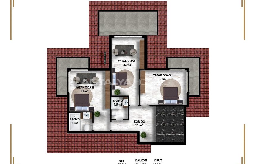 Alanya’da Deniz ve Kale Manzaralı Neoklasik Villa 33