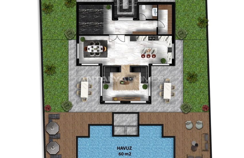 Alanya’da Deniz ve Kale Manzaralı Neoklasik Villa 30
