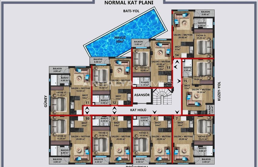 Investment Apartments in a Complex in Antalya Güzeloba 23
