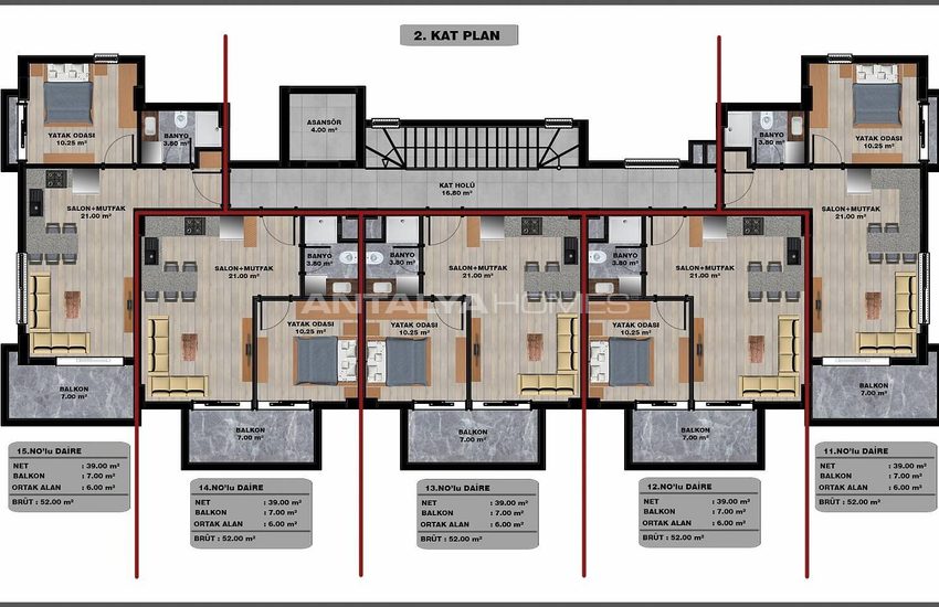 Real Estate in a Complex with Swimming Pool in Alanya Oba 22