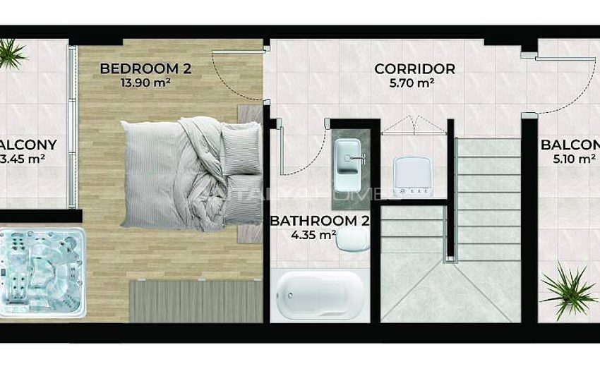Detached Houses with Sea Views and Pools in Alanya Tepe 31