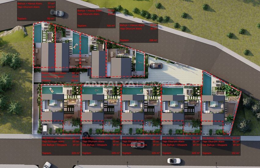 Detached Houses with Sea Views and Pools in Alanya Tepe 33