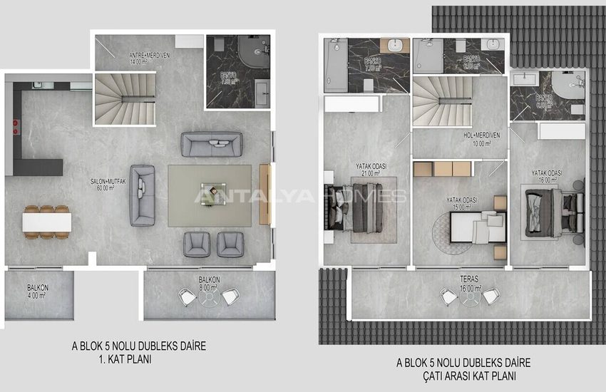 Ground Floor and Duplex Penthouse Apartments in Alanya Bektas 28