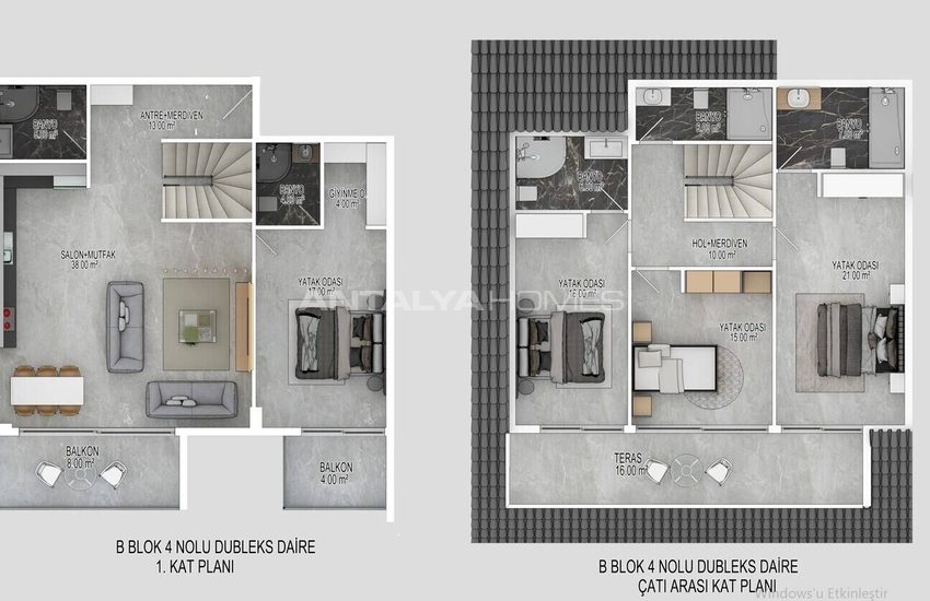 Ground Floor and Duplex Penthouse Apartments in Alanya Bektas 24