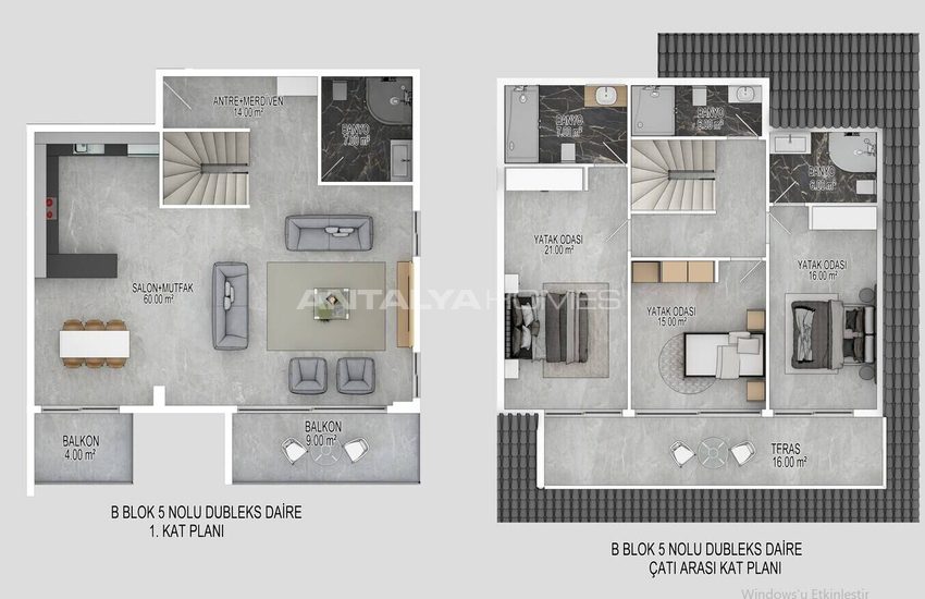 Ground Floor and Duplex Penthouse Apartments in Alanya Bektas 23