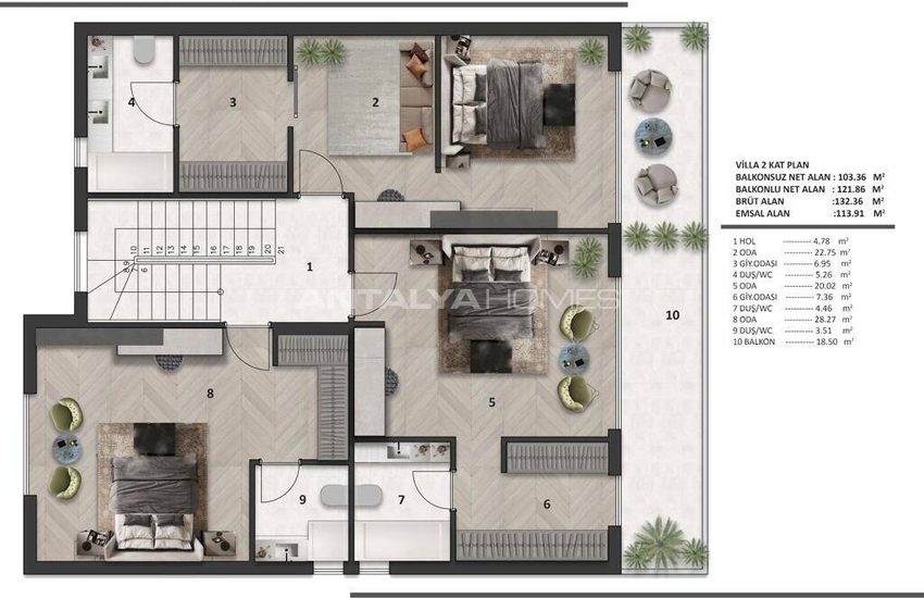 Detached Villas with Stylish Design in Antalya Muratpasa 54