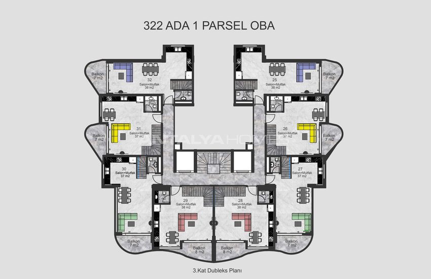 Alanya Oba'da Denize Yakın Sitede Doğa Manzaralı Şık Daireler 48