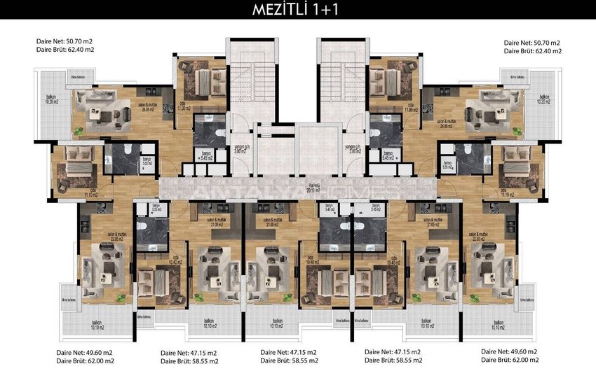 Mersin Mezitli'de Olanaklara Yakın Konumda Satılık 1+1 Daireler 24