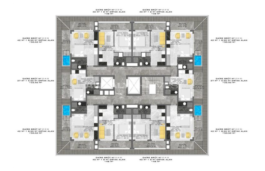 Alanya Merkezde Denize 250 Mt Uzaklıkta Sıfır Daireler 36
