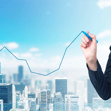 hand drawing profit line with city view
