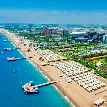 aerial view of hotels and beach